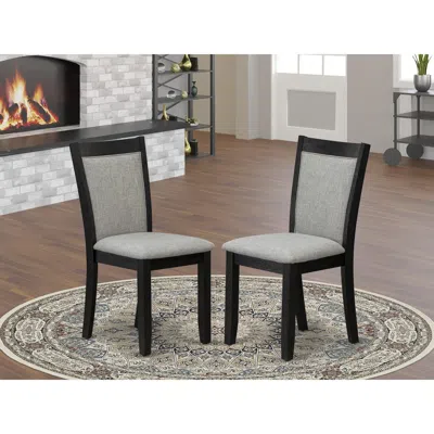 East West Furniture Mzc6t06 Mid Century Dining Chairs - Shitake Linen Fabric Seat And High Chair Back - Wire Brushed Bla