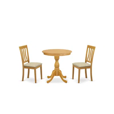 East West Furniture - Esan3-oak-c - 3-pc Modern Kitchen Table Set - 2 Kitchen Dining Chairs And 1 Kitchen Table (oak Fin