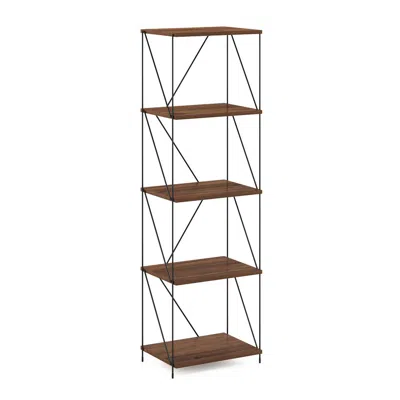 Furinno Besi 5-tier Industrial Multipurpose Shelf Display Rack With Metal Frame, Narrow, Walnut Cove