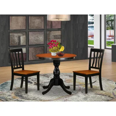 East West Furniture 3-piece Kitchen Table Set Contains A Wooden Table And 2 Kitchen Chairs With Slatted Back - Black Fin