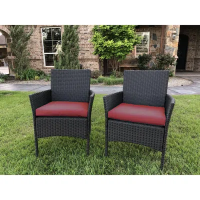 International Caravan Resin Wicker/steel Contemporary Arm Chair With Cushions (set Of 2)