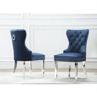 Best Quality Furniture Velvet Tufted Dining Chair, Stainless Steel Legs (set Of 2) - Navy Blue