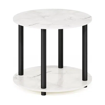 Furinno Turn-n-tube Simple Design 2-tier Round Wooden Coffee Table, Marble White