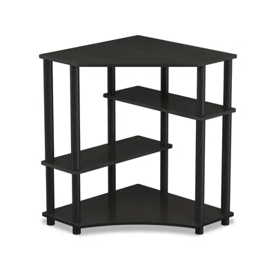 FURINNO TURN-N-TUBE SPACE SAVING CORNER DESK WITH SHELVES, ESPRESSO/BLACK 