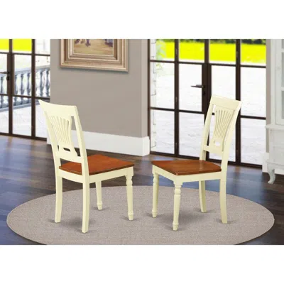 East West Furniture Plainville Kitchen Dining Chair Wood Seat - Buttermilk And Cherry Finish, Set Of 2