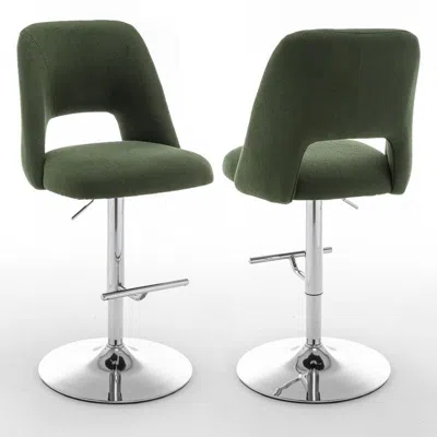 Best Quality Furniture Boucle Fabric Upholstered Barstool With A Green Seat And Silver Base (set Of 2)