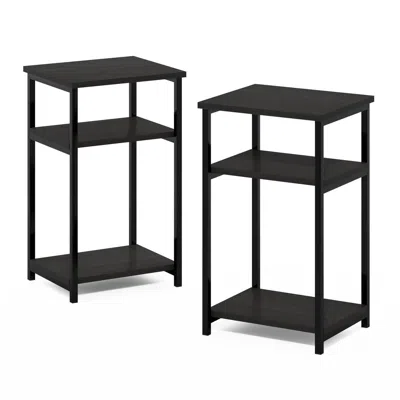 Furinno Just 3-tier Industrial Metal Frame End Table With Storage Shelves, 2-pack, Espresso