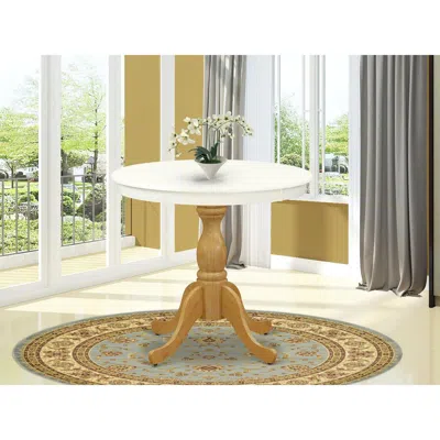 East West Furniture Wood Dining Table - Linen White Table Top And Oak Pedestal Leg Finish