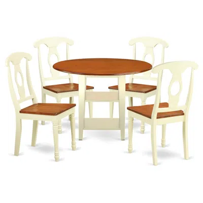 East West Furniture Dining Room Set Buttermilk & Cherry, Suke5-bmk-w