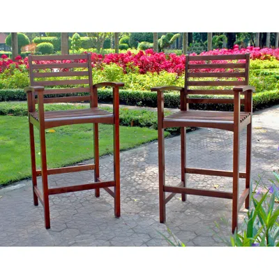 International Caravan Set Of Two Highland Acacia Maine Bar Stool With Arms