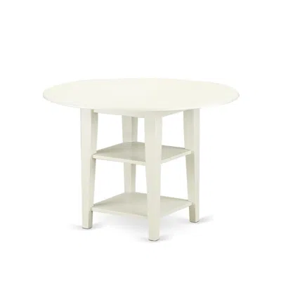 East West Furniture 3 Piece Dining Table Set Contains A Round Dining Table With Dropleaf & Shelves
