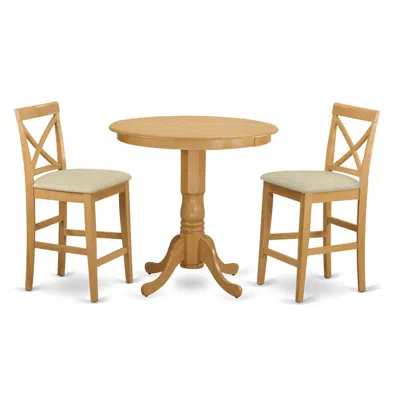 East West Furniture Japb3-oak-c 3 Pc Counter Height Set-pub Table And 2 Dining Chairs.