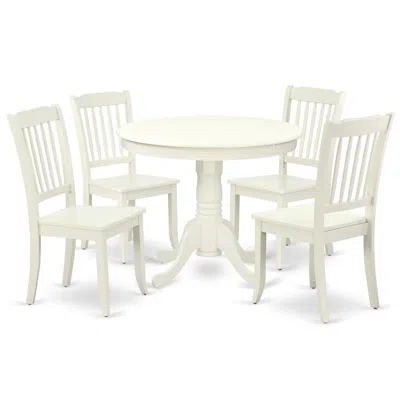 East West Furniture Dining Room Set Linen White, Anda5-lwh-w
