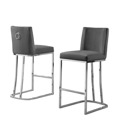 Best Quality Furniture 24" Velvet Counter Stool, Dark Grey, Chrome Base (set Of 2)