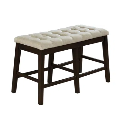 Best Quality Furniture Counterheight (24") Bench With Beige Linen And Tufted Seats