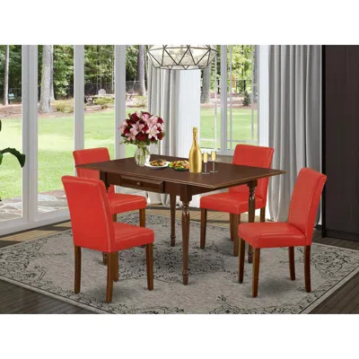 East West Furniture 1mzab5-mah-72 5pc Dining Set For 4 Includes A Dining Room Table And 4 Parsons Chairs With Firebrick 