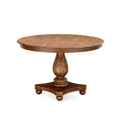 East West Furniture Ferris, Round Dining Table With Pedestal, Rustic Rubberwood Table In Sandblasting Antique Walnut Fin