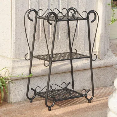 International Caravan Santa Fe Iron Nailhead 3-tier Plant/utility Shelf