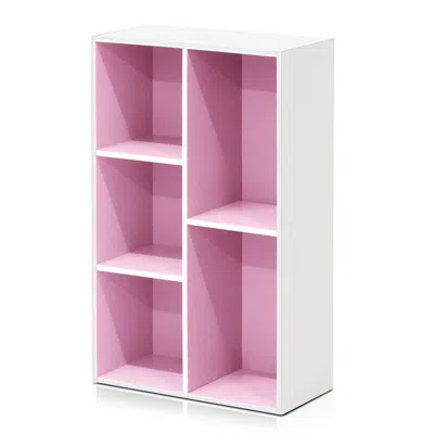 Furinno Luder 5-cube Reversible Open Shelf, White/pink