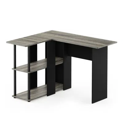 Furinno Abbott L-shape Desk With Bookshelf, French Oak Grey/black, 17092gyw/bk