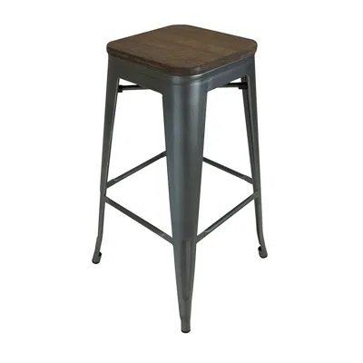 Creative Images Metal Stool, 30", Metal W/ Wood Seat, Set Of 4