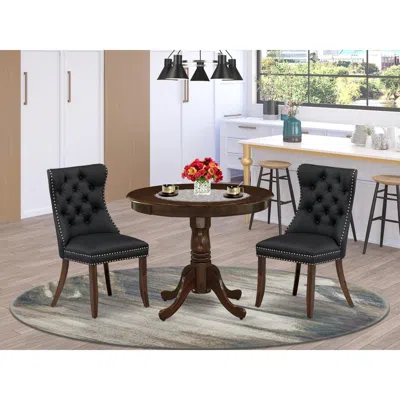 East West Furniture 3 Piece Kitchen Table & Chairs Set Consists Of A Round Dining Table