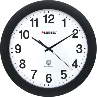 Lorell 12" Round Radio-controlled Wall Clock - Analog - Quartz - White Main Dial - Black/plastic Case