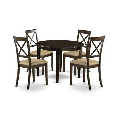 East West Furniture Bost5-cap-c 5 Pc Small Kitchen Table Set-round Table And 4 Dining Chairs