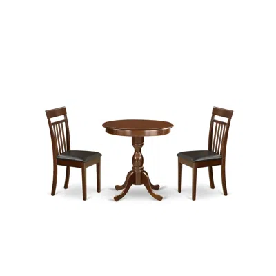 East West Furniture - Esca3-mah-lc - 3-pc Kitchen Dining Set - 1 Kitchen Dining Table And 2 Dining Room Chairs (mahogany