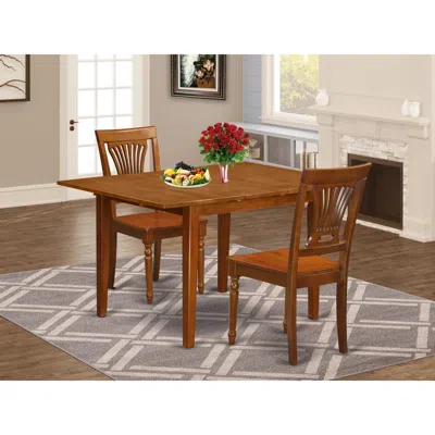 East West Furniture 3 Pc Milan Kitchen Table Featuring Leaf And 2 Wood Dinette Chairs In Saddle Brown .
