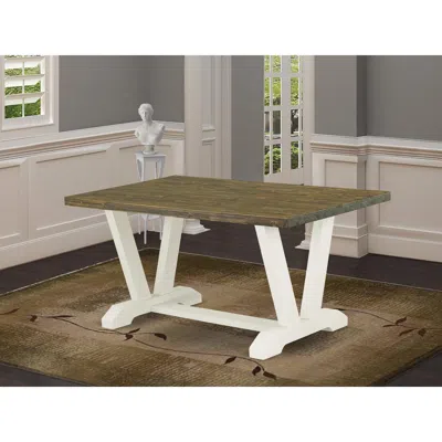 East West Furniture 1-piece, Kitchen Table With Rectangular Distressed Jacobean Table Top And Linen White Wooden Legs Fi