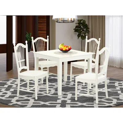 East West Furniture 5 Pc Small Kitchen Table And 4 Hard Wood Dining Chairs In Linen White