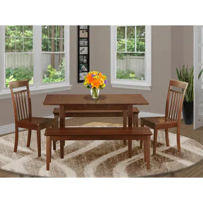 East West Furniture 5 Pc Small Kitchen Table Set - Table With Leaf Plus 2 Dining Table Chairs And 2 Benches