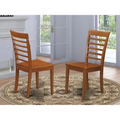 East West Furniture Milan Kitchen Chair With Wood Seat - Saddle Brown Finish, Set Of 2