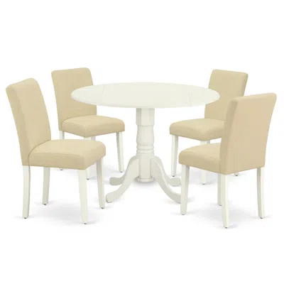 East West Furniture Dining Room Set Linen White, Dlab5-lwh-02
