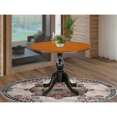 East West Furniture Kitchen Table With Drop Leaves - Cherry Table Top And Black Pedestal Leg Finish