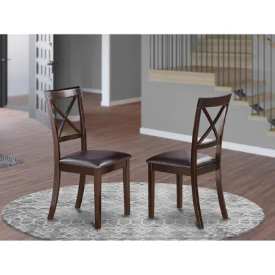 East West Furniture Boston X-back Chair For Dining Room With Faux Leather Upholstered Seat, Set Of 2