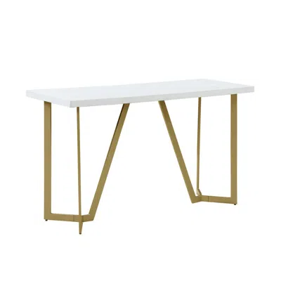 Best Quality Furniture White Wood Top Console Table W/ Gold Color Iron Legs