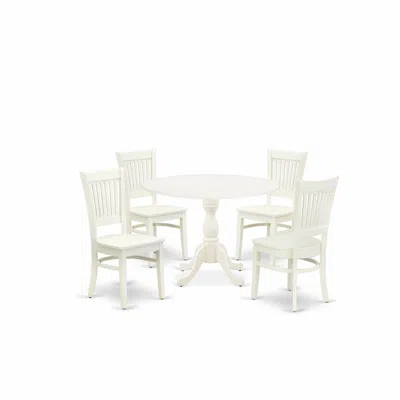 East West Furniture - Dmva5-lwh-w - 5-pc Kitchen Dining Room Set- 4 Mid Century Chair With Wooden Seat And Slatted Chair