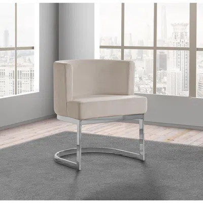 Best Quality Furniture Beige Velvet Side Chair With Silver, Chrome Base - Single