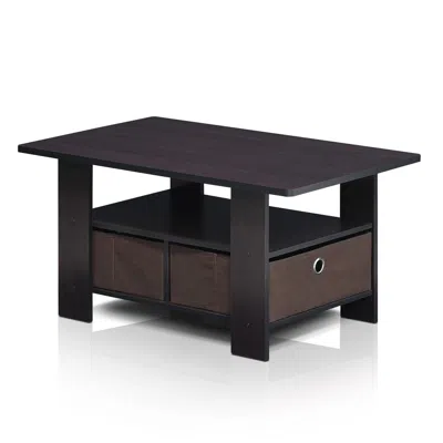 Furinno Andrey Coffee Table With Bin Drawer, Dark Walnut, 11158dwn