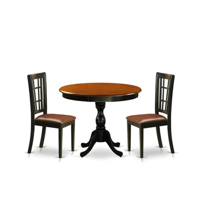 East West Furniture 3-piece Dinner Table Set Contains A Dining Table And 2 Faux Leather Kitchen Chairs With Slatted Back