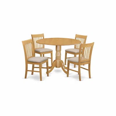 East West Furniture Dlno5-oak-c 5 Pc Small Kitchen Table Set-round Kitchen Table And 4 Dining Chairs.