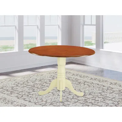 East West Furniture Dublin Round Table With Two 9" Drop Leaves In Buttermilk And Cherry