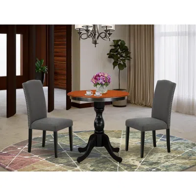 East West Furniture 3-piece Modern Dining Set Consist Of Dining Table And 2 Dark Gotham Grey Linen Fabric Parson Chairs 