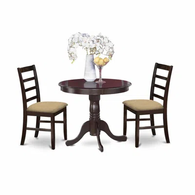 East West Furniture Anpf3-cap-c 3 Pc Small Kitchen Table And Chairs Set-round Kitchen Table And 2 Kitchen Chairs