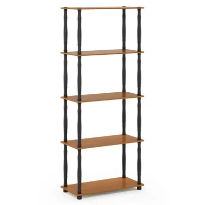 Furinno Turn-n-tube 5-tier Multipurpose Shelf Display Rack With Classic Tubes, Light Cherry/black