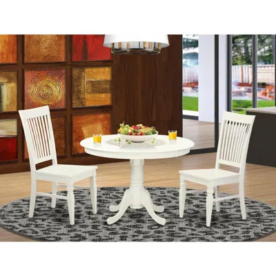 East West Furniture 3 Pc Set With A Round Dinette Table And 2 Leather Kitchen Chairs In Linen White