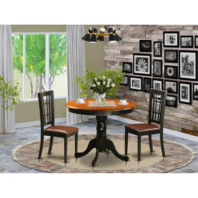 East West Furniture 3 Pc Dining Table With 2 Leather Chairs In Black And Cherry