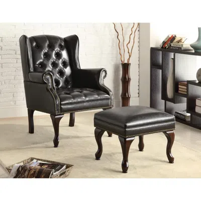 Coaster Co. Of America Roberts Button Tufted Back Accent Chair With Ottoman Black And Espresso